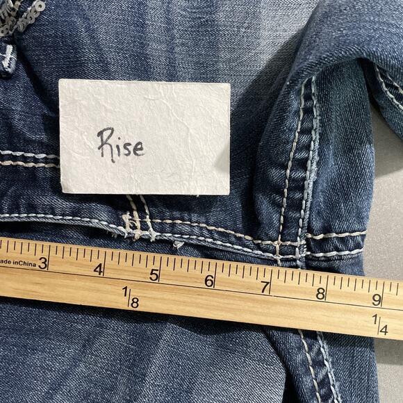 Y2K Vanity Sabrina Jeans Size 28 Low Rise Blue Denim Bootcut Embroidered Sequins - Picture 9 of 12